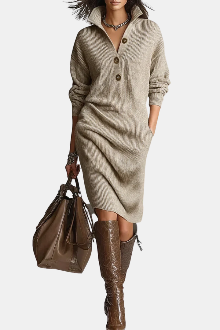Lorena - Knitted Dress with Collar and Buttons