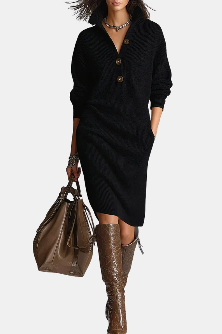 Lorena - Knitted Dress with Collar and Buttons