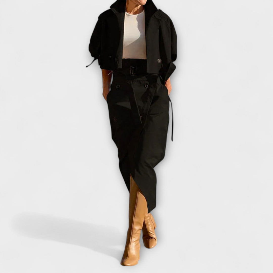 Lyra – Elegant Jacket and Midi Skirt with Pockets