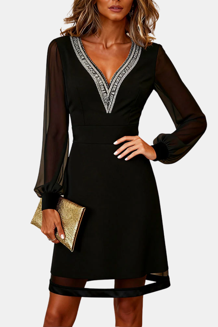 Rosalind - Slimming Dress with V-Neck and Delicate Inserts