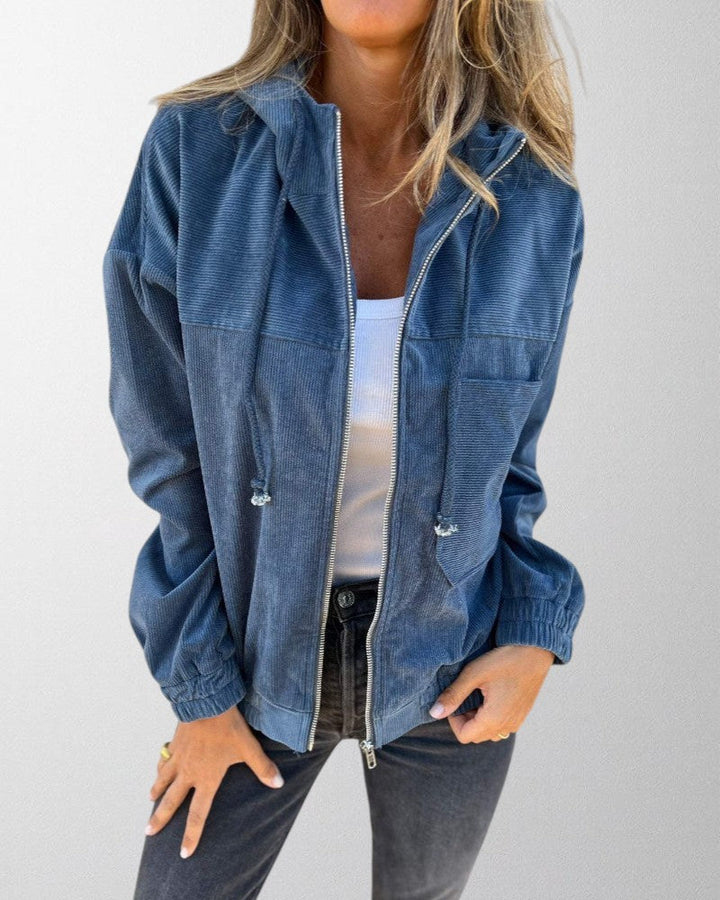 Olivia - Corduroy Hooded Jacket with Zip Fastening