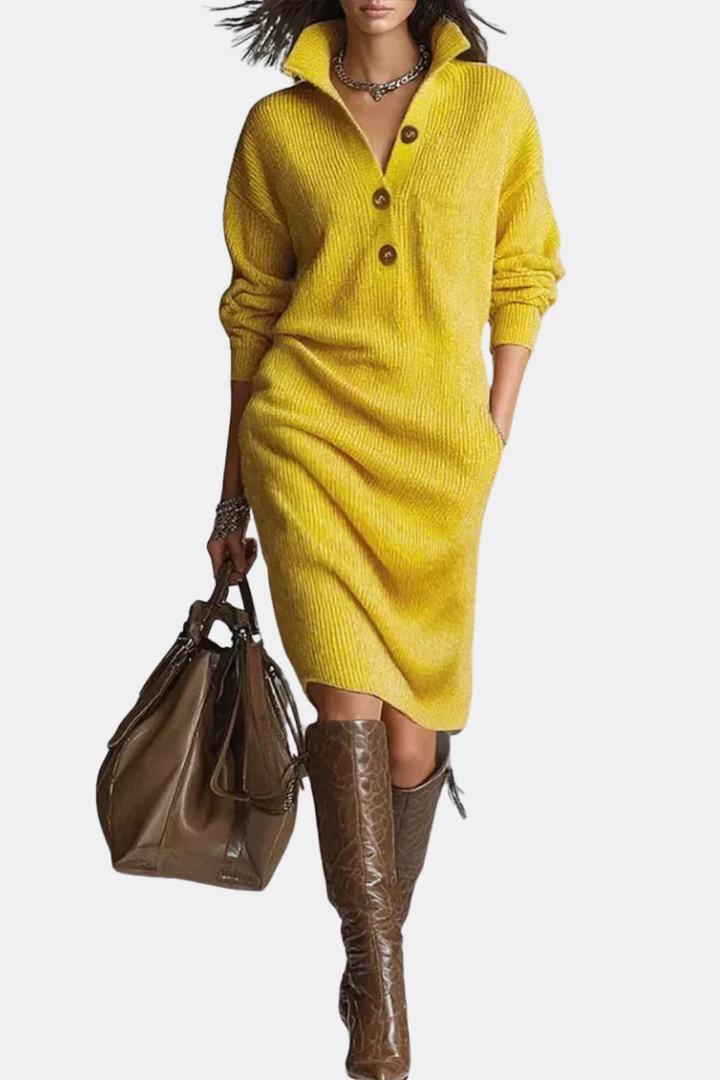 Lorena - Knitted Dress with Collar and Buttons
