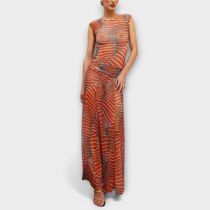 Phoenix – Shimmering Wave Mesh Bodysuit and Skirt Ensemble