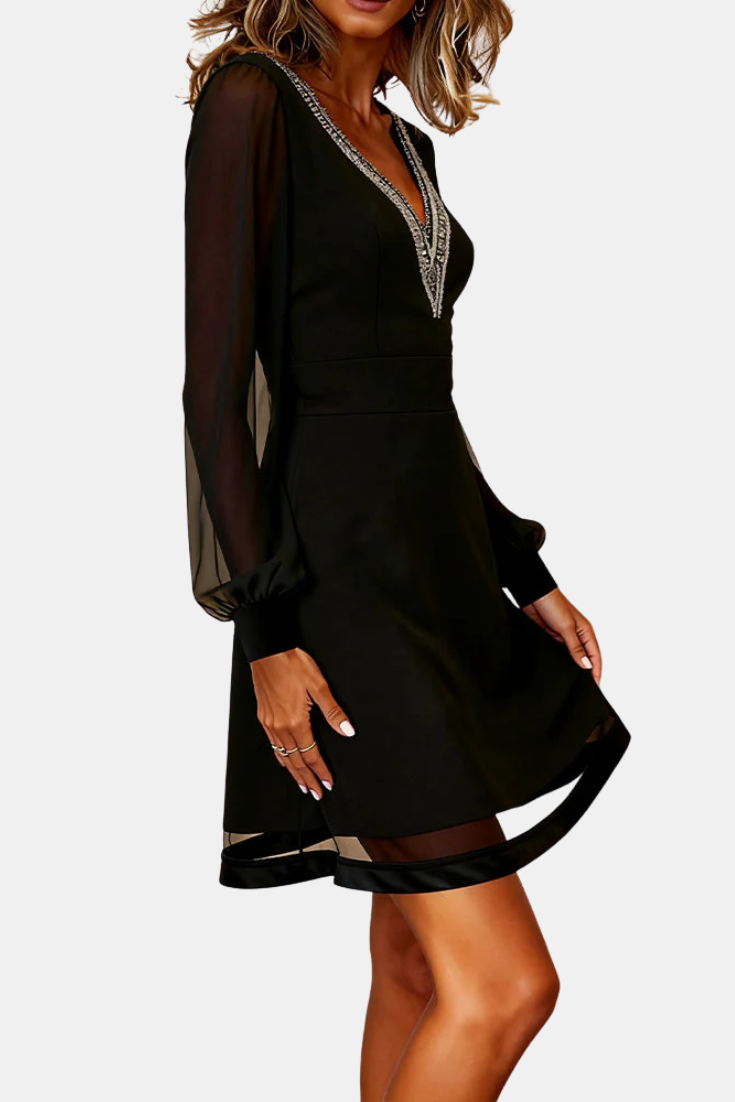 Rosalind - Slimming Dress with V-Neck and Delicate Inserts