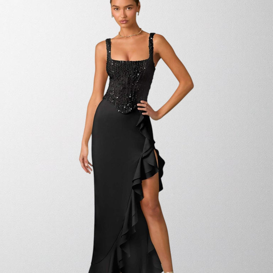 Olivia - Ruffled satin corset dress