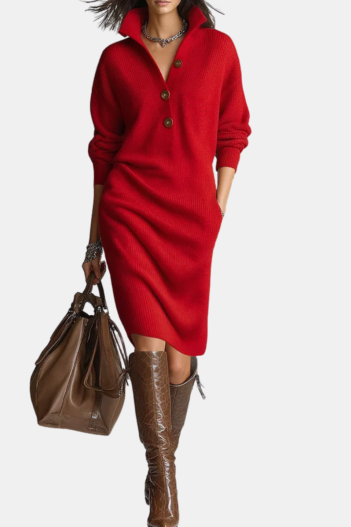 Lorena - Knitted Dress with Collar and Buttons