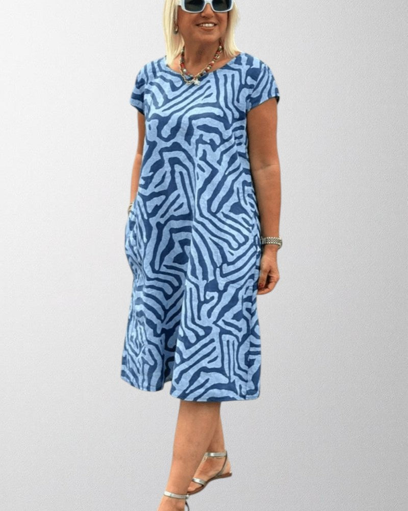 Nelia - Summer Dress with Round Neck and Beautiful Print
