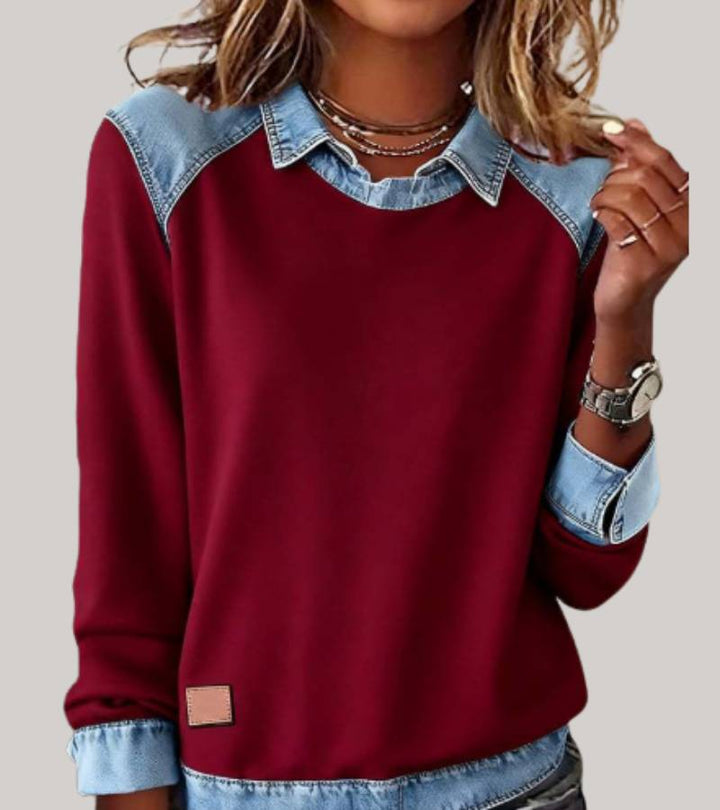 Charlotte | Patchwork Knit Top with Denim Details