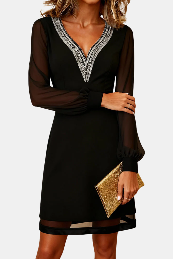 Rosalind - Slimming Dress with V-Neck and Delicate Inserts