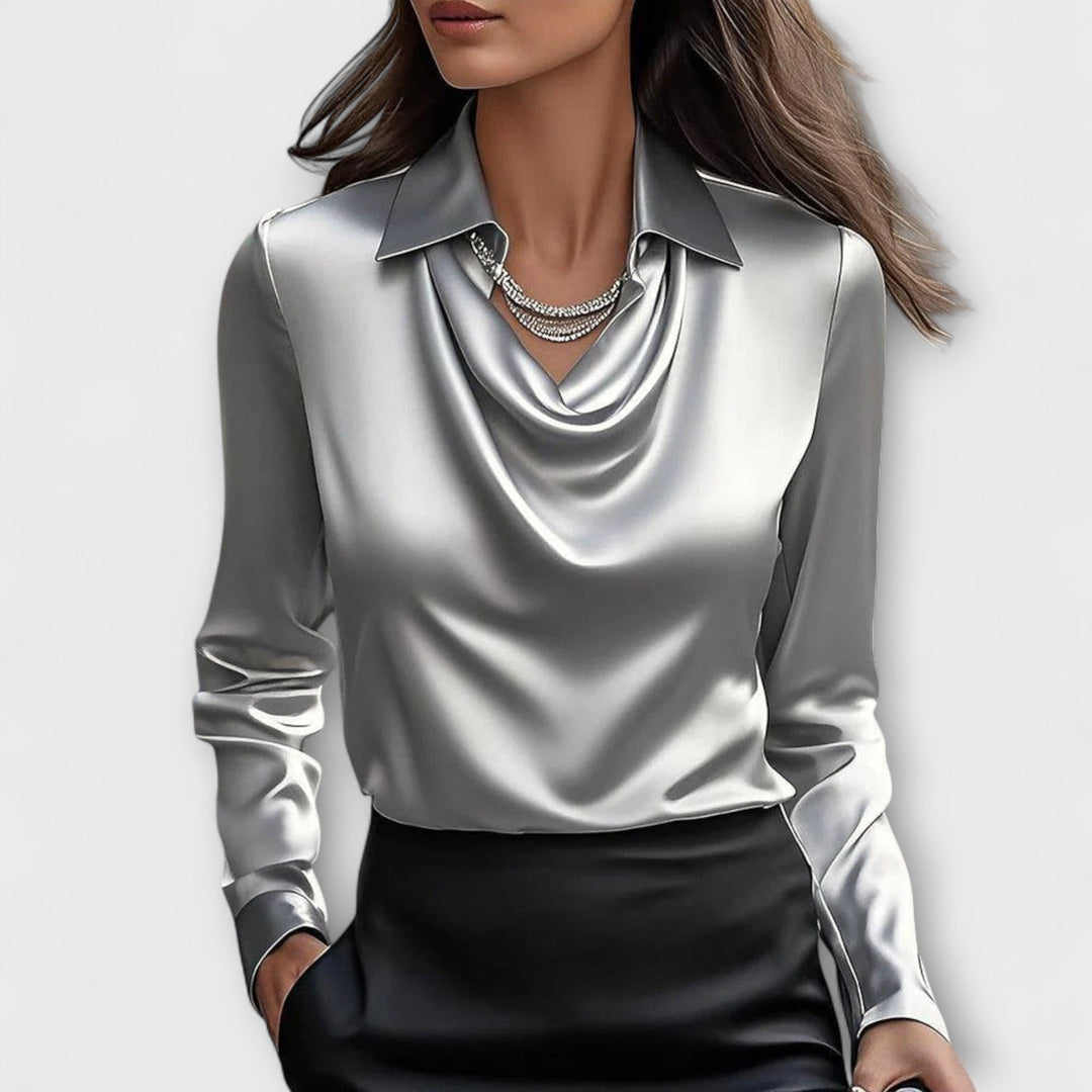 Shiny Blouse with Gathered Collar