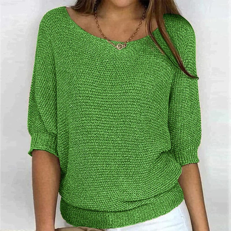 Harper – Solid-color sweater with round neckline and three-quarter sleeves