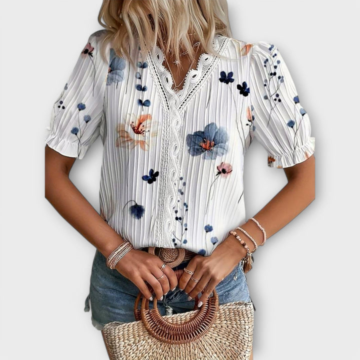 Emily - Fashionable Blouse with Pointed Neckline