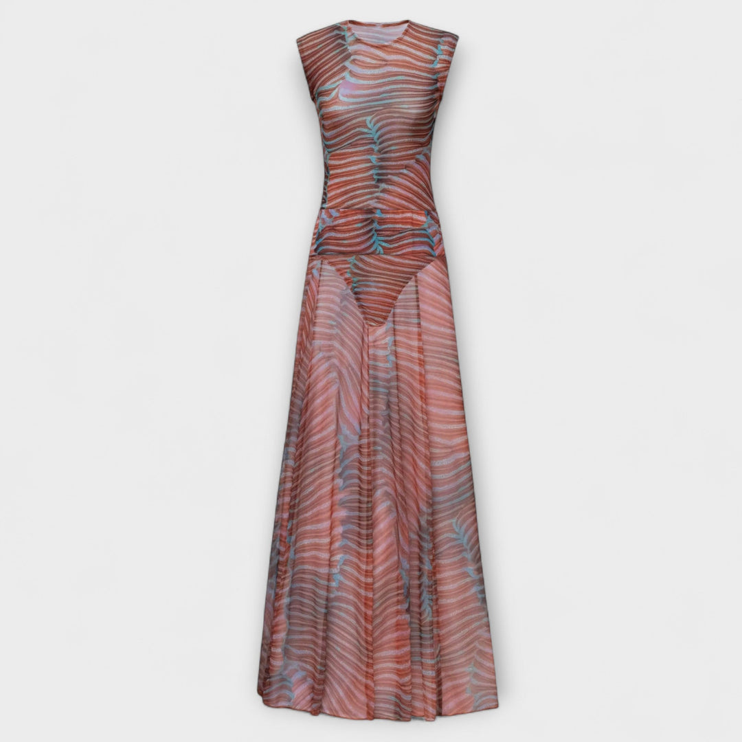 Phoenix – Shimmering Wave Mesh Bodysuit and Skirt Ensemble