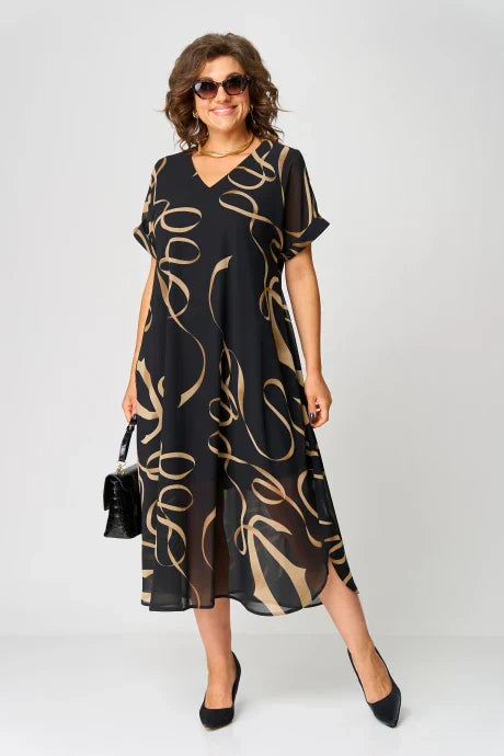 Olivia - Black Abstract Print Dress