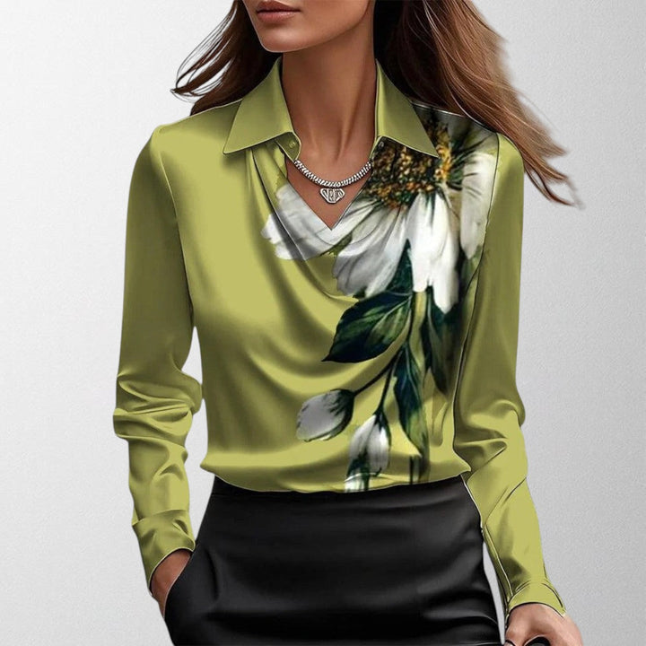 Sylvie - Blouse with Luxurious Sheen and Pleated Neckline
