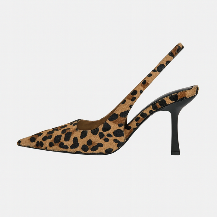 Olivia - Pointed Toe Leopard Print Slingback Khaki Stiletto Heels