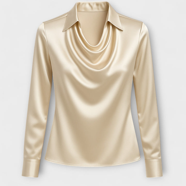 Shiny Blouse with Gathered Collar