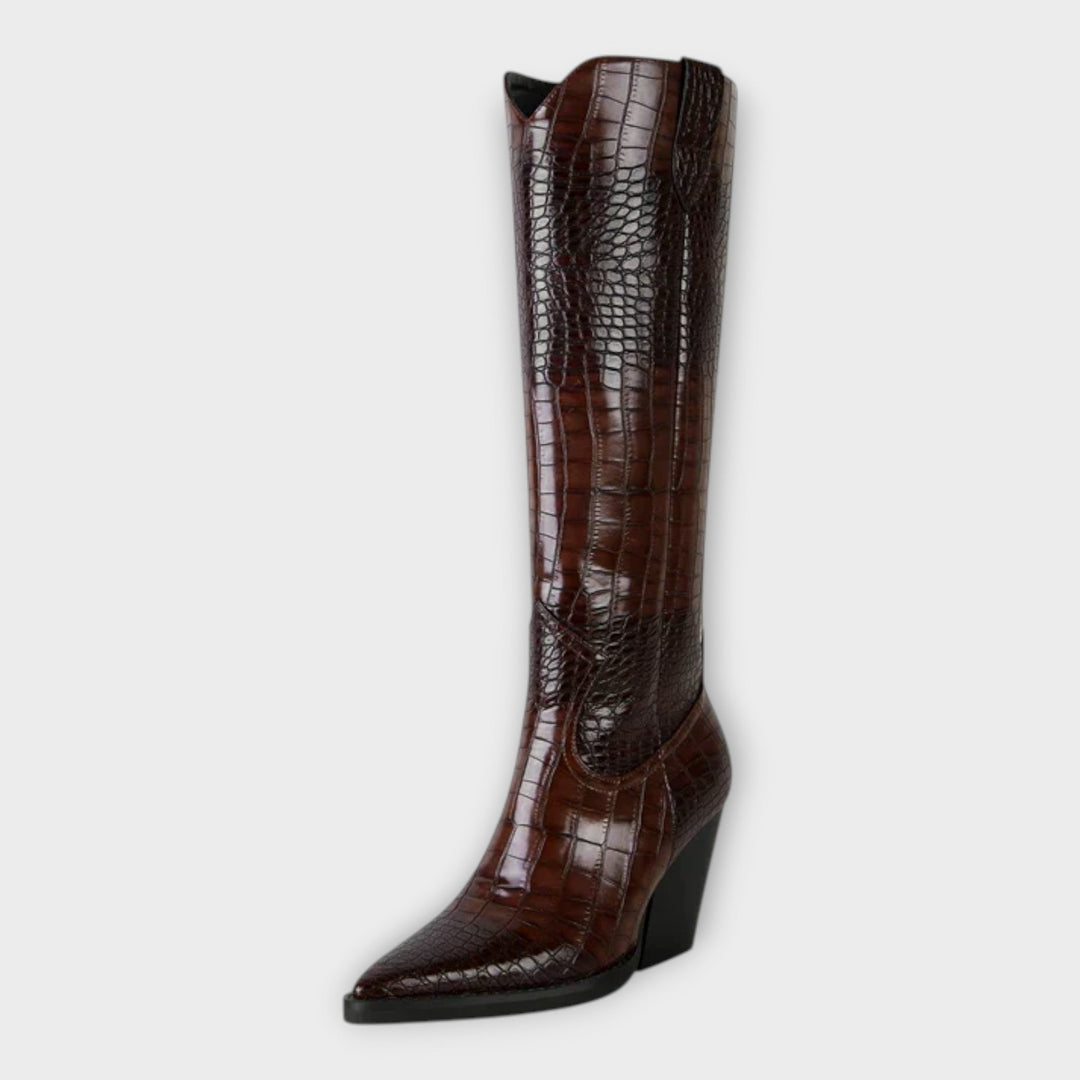 Crocodile Pattern Boots with Elegant Heel