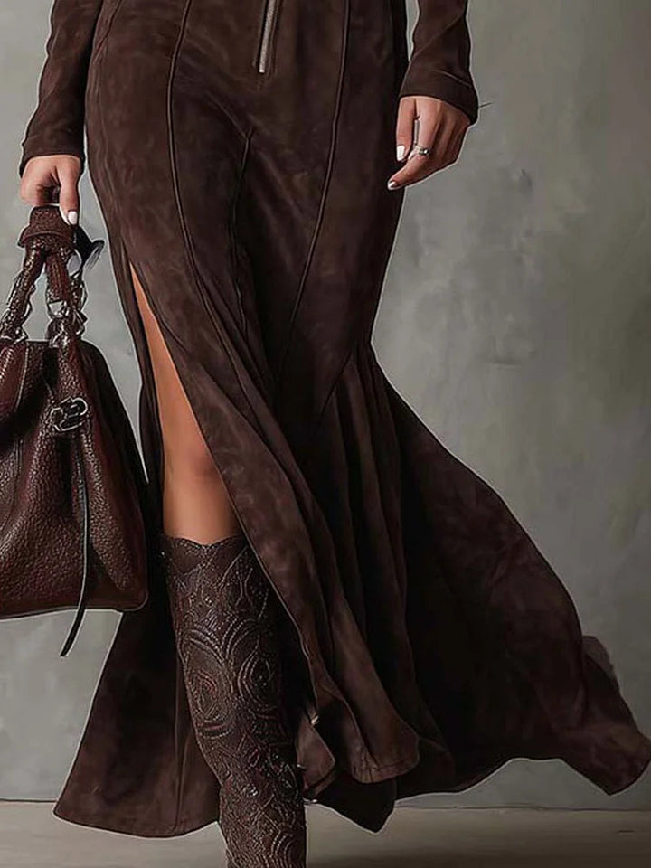 Marseille | Long brown dress with belt