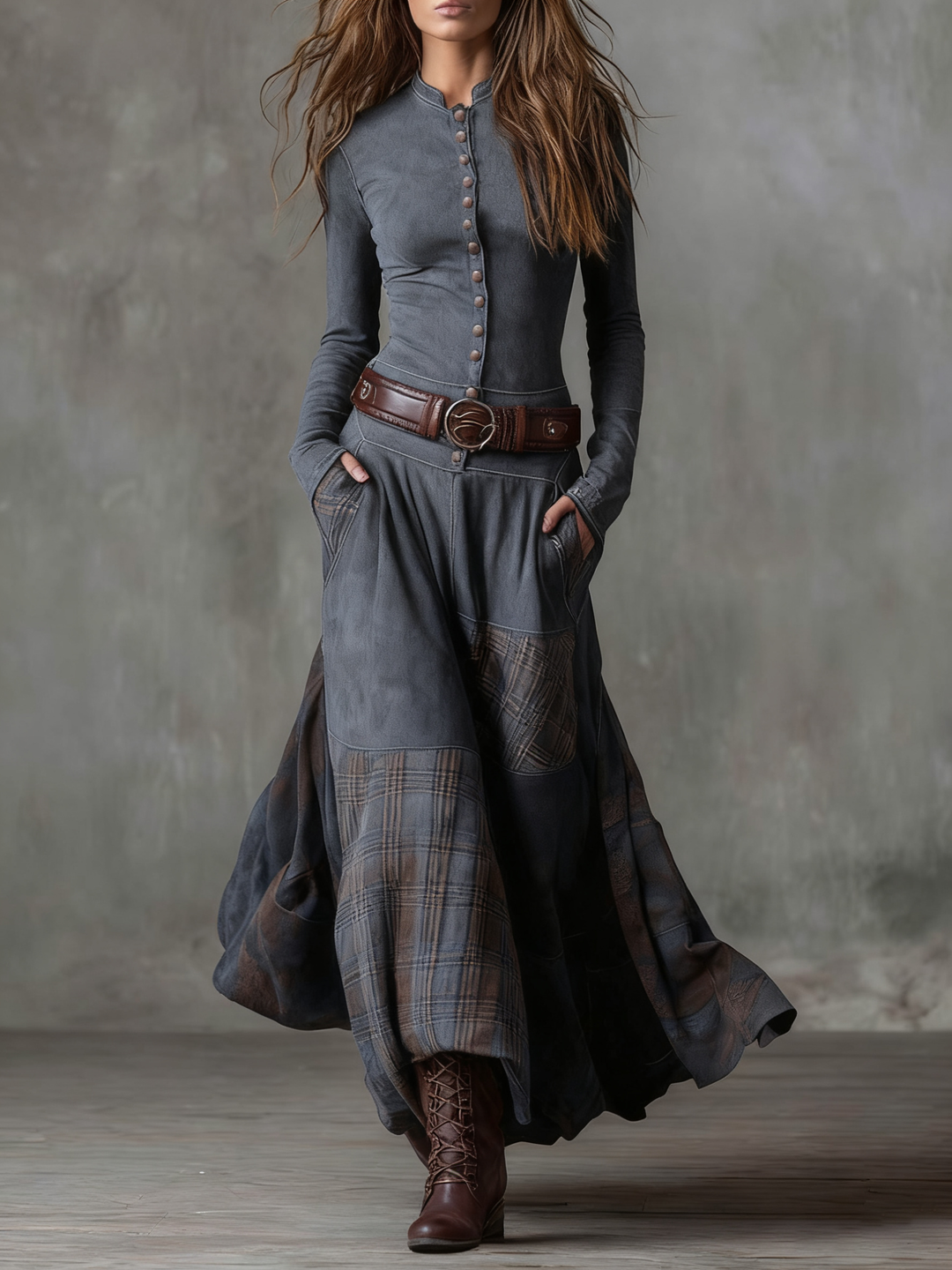 Eleanor - Elegant soft suede maxi dress with refined belt