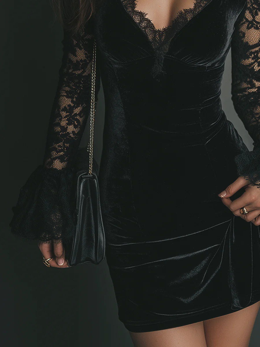 Margaret - Velvet and Lace Mini Dress