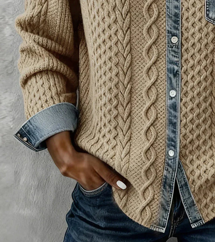 Amelia - Patchwork knit top with denim details