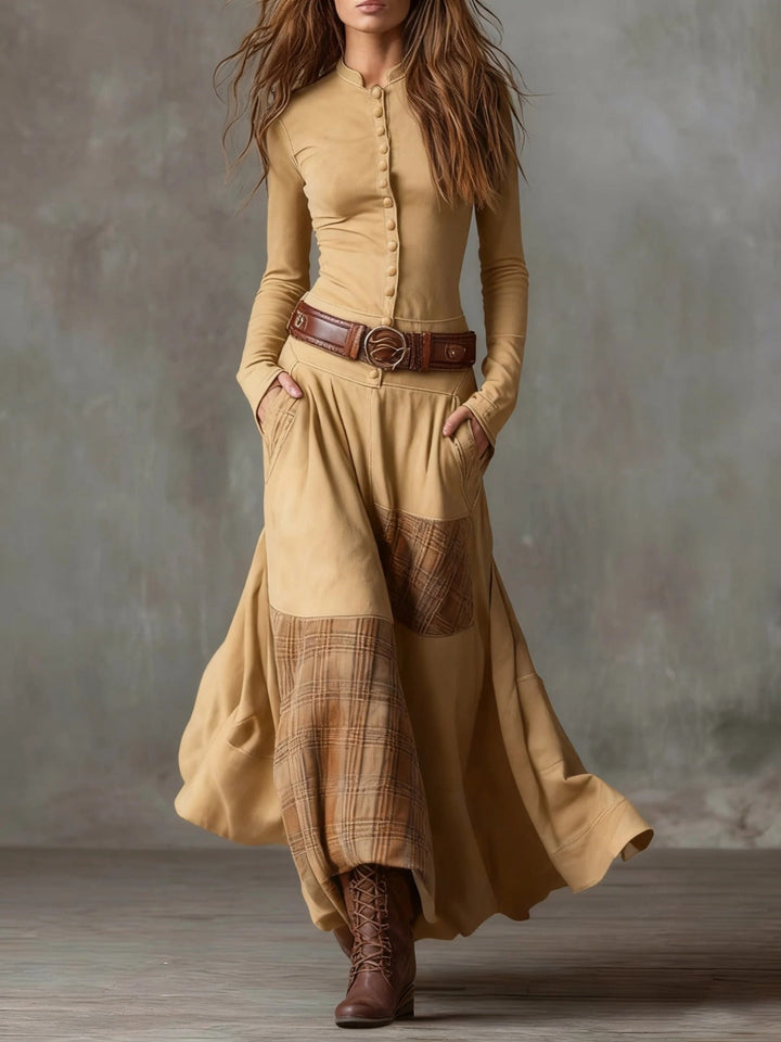 Eleanor - Elegant soft suede maxi dress with refined belt