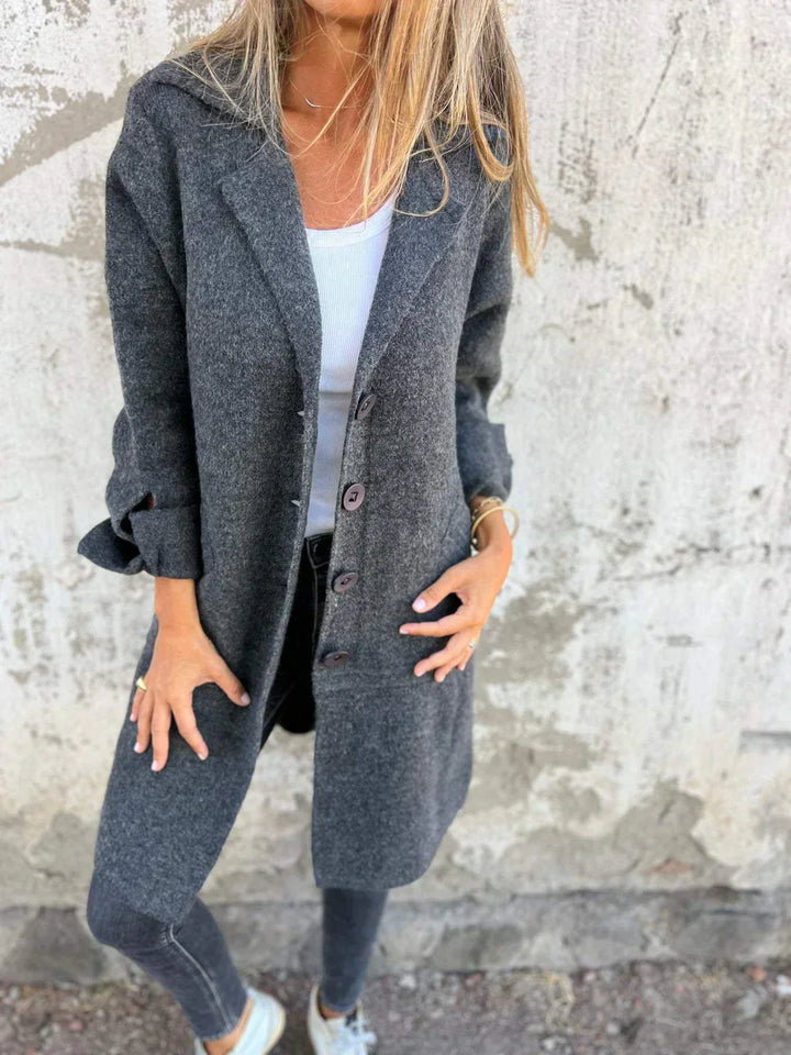 Baylea - Casual Long Coat with Wool Lapel